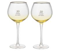 Widdle Gifts Anniversary Gin Glass Set Gold Ridge Glasses with Silver Wording (50th Golden Anniversary 7756)