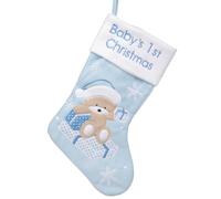 Widdle Gifts Baby's 1st Christmas Stocking with Embroidered Snowflake and Bear Design (Blue)