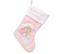 Widdle Gifts Baby's 1st Christmas Stocking with Embroidered Snowflake and Bear Design (Pink 0959)