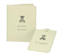 Widdle Gifts Baby's My First Passport Cover and Luggage Tag Set Teddy Bear Design - Cream 3227