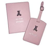 Widdle Gifts Baby's My First Passport Cover and Luggage Tag Set Teddy Bear Design - Pink 4982