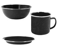 Widdle Gifts Camping Enamel Travel Mugs, Plates & Bowls/Ideal for Camping, Hiking, Fishing, Travels & More/Black Colour (Plate/Bowl/Mug)