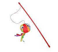 Widdle Gifts Cat Toy Plush Face with Feathers on Teaser Stick by World Of Pets (Rainbow Design 4844)