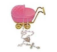 Widdle Gifts Christening Baptism Baby Pram Keepsake with Rosary - Pink 1029