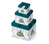 Widdle Gifts Christmas 3 Pack Gift Boxes with Lift off Lids with Ribbon Sizes 12cm - 14cm - 16cm - Woodland Reindeers Design 4773
