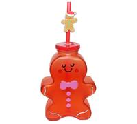 Widdle Gifts Christmas Drinking Glass Cup with re-usable Straw Novelty Shape Glass with Lid (Gingerbread Man 8786)