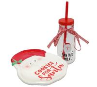 Widdle Gifts Christmas Eve Set Ceramic Santa Cookies Plate and Glass Milk Bottle Set