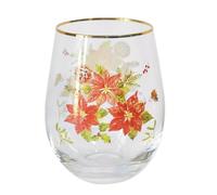 Widdle Gifts Christmas Festive Glass Tumbler Beatutifully Painted Stemless Wine Glass Comes Boxed (Poinsettia 8730)