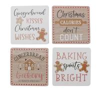 Widdle Gifts Christmas Gingerbread Coasters Design Christmas Wooden Set of 4 Coasters in Holder
