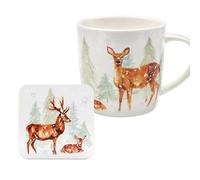 Widdle Gifts Christmas Mug and Coaster Set Fine China Tableware, Tea/Coffee Mug in Matching Gift Box (Reindeer Family 7505)