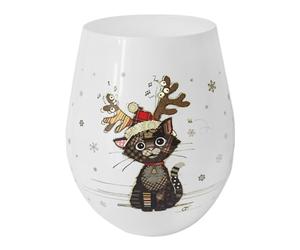Widdle Gifts Christmas Stemless Wine Glass, in Matching Gift Box, Statement Kitchenware for The Home, by Bug Art (Cat Kitten 6392)