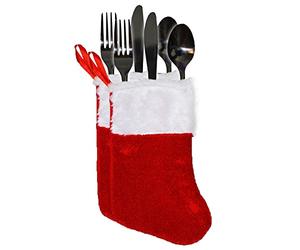 Widdle Gifts Christmas Stocking Cutlery Holders 2 Pack Red Velour Tableware Christmas Table