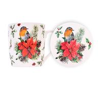 Widdle Gifts Christmas Tableware Mug and Coaster Set - Robin/Poinsettia 5208