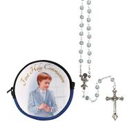Widdle Gifts First Holy Communion Clear Rosary with Colourful Purse Keepsake (Boy with Blue Rosary 7218)