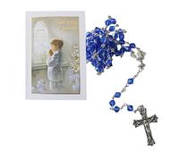 Widdle Gifts First Holy Communion Rosary Bead and How to Pray Card Boxed Gift Set (Boy with Blue Pearlised Rosary 1773)