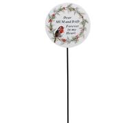 Widdle Gifts Graveside Memorial Plaque on a 26cm Stick with Robin Design and Elegant Wording (Mum and Dad 0271)