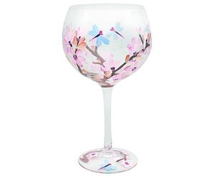 Widdle Gifts Hand Painted Balloon Gin Glass Beatiful Floral Design from Lynsey Johnstone Range and Comes in a Matching Gift Box (Blossom with Dragonfly 0978)