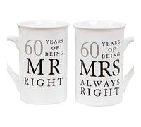 Widdle Gifts Ltd 60th Anniversary Set of 2 China Mugs 'Mr Right & Mrs Always Right' Diamond Anniversary