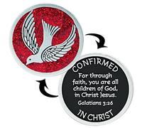 Widdle Gifts Ltd Confirmation Pocket Token Coin Boxed Gift - Red Glitter with Dove 4366
