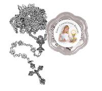 Widdle Gifts Ltd First Holy Communion Silver Flower Rosary Beads in Plastic Pot 1202