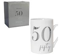 Widdle Gifts Ltd White Bone China Mug with Silver Foil Number - 50th Fifty 50 Birthday