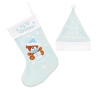 Widdle Gifts My First Christmas Stocking and Hat Set with Embroidered Bear and Stars (Blue 6601)