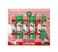 Widdle Gifts Pack Of 6-30cm (12") Hello Kitty Themed Christmas Crackers - Deluxe Green & Red - Fully Recyclable - Includes Hats, Mottos, Snaps & Novelty Gift - Fun Festive Table Decorations 2903