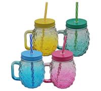 Widdle Gifts Pineapple Glass Mason Jars Set of 4 with Reusable Straw 450ml - Ombre Effect 1201