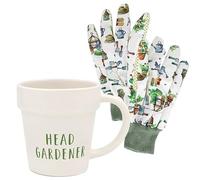 Widdle Gifts Plant Pot Mug and Gardening Gloves Set, Tea and Coffee Mugs for Hot Drinks | Printed Mug for Kitchen & Home | Reusable Ceramic Cups for Every Occasion (Head Gardener 3026)