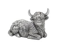 Widdle Gifts Reflections Silver Resin Animal Ornament - Highland Cow Lying 4713