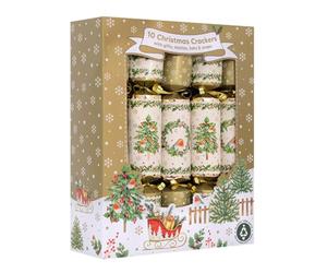 Widdle Gifts Set Of 10 Christmas Crackers Festive Table Decor Gold, Silver, White And Red Christmas Cracker (Gold Robins Trees and Wreaths 0325)