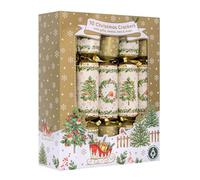Widdle Gifts Set Of 10 Christmas Crackers Festive Table Decor Scandinavian Print White And Red Xmas Tree Reindeer (Gold Reindeer and Tree 4423)