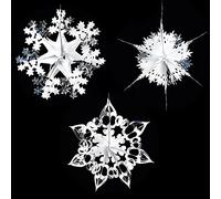 Widdle Gifts SET of 3 Christmas Foil Ceiling Decoration Hanging 40cm - White/Silver 0951
