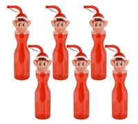 Widdle Gifts Set of 6 Christmas Drinking Bottle Childrens Elf Head Design with Re-useable Flexi Straw Novelty Stocking Filler