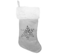 Widdle Gifts Silver Velour Christmas Stocking with White Fur Trim and Silver Gem Snowflake 45cm