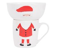 Widdle Gifts Stackable Novelty Mug and Bowl Christmas Printed Santa Design BPA Safe Ceramic Coffee Mug and Cereal Bowl Set 9190