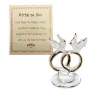 Widdle Gifts Wedding Box Glass Rings with Doves Ornament Gift Box with Poem, Gride and Groom Gift, Heart-warming Verse, Wedding Favour 8062