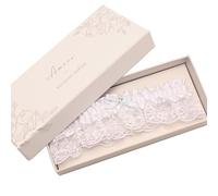 Widdle Gifts Wedding Garter Gift Boxed for Bride White Satin Garter Lace Blue Ribbon Bow Keepsake - 5167