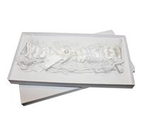 Widdle Gifts Wedding Garter in Keepsake Gift Box for Bride White Satin with White Lace and Pearl Bead Keepsake