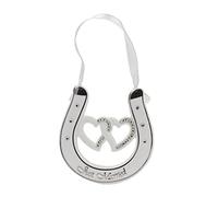 Widdle Gifts Wedding Silver/White Double Heart Horseshoe with Diamantes - Just Married