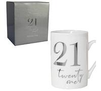 Widdle Gifts White Bone China Mug with Silver Foil Number - 21 Twenty one 21st Birthday