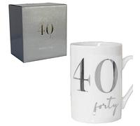 Widdle Gifts White Bone China Mug with Silver Foil Number - 40th Forty 40 Birthday