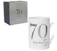White Bone China Mug with Silver Foil Number - 70th Seventy 70 Birthday