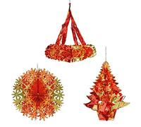 Widdle Wonderland Red/Gold Christmas 2 Tone Foil Ceiling Decorations - Tree Ball Chandelier Set