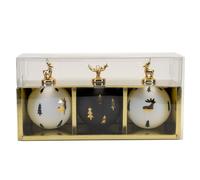 Widdop 3 x Glass Black & White Reindeer Christmas Bauble Tree Decoration