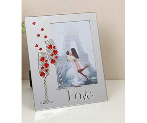 Widdop 4" X 6" - MIRROR PHOTO FRAME WITH RED CRYSTAL HEARTS - LOVE