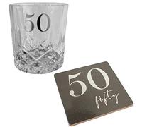 Widdop and Co 50th Birthday Gift Cut Glass Whisky Tumbler & Coaster Set Gift Box