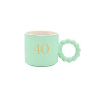 Widdop and Co Celebrations 40th Birthday Mug - Mint Green Ceramic Coffee Cup with Gold “40”, Confetti Interior & Scalloped Handle - Keepsake Gift for Women, Men, Friends