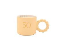 Widdop and Co Celebrations 50th Birthday Mug - Yellow Ceramic Coffee Cup | Gold “50”, Confetti Stripe Interior & Scalloped Handle - Keepsake Gift for Women, Men, Mom, Dad