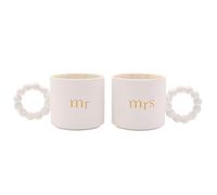 Widdop and Co Celebrations Confetti Mr & Mrs Birthday/Milestone/Wedding/Anniversary Set of 2 Mugs - White Ceramic Cups Gold Design & Unique Handle - Gift for Him or Her - 330ml / 11.15oz.